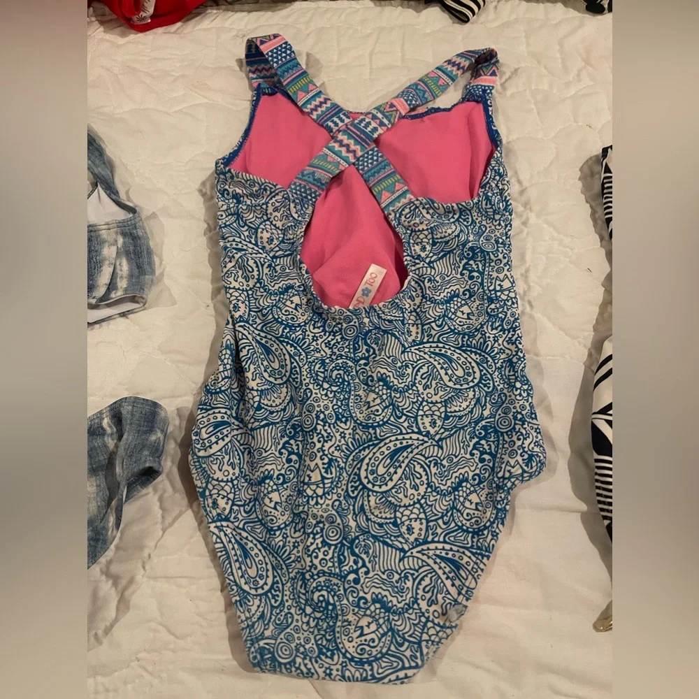 Girls Stylish Swimwear Set - Blue, Pink, Gold
